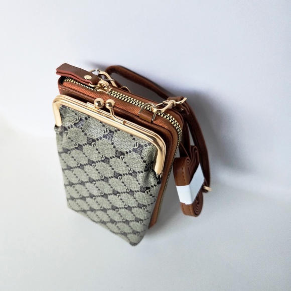 Park Ave Collection Cream & Tan Geometric Crossbody Phone Wallet - Picture 6 of 10